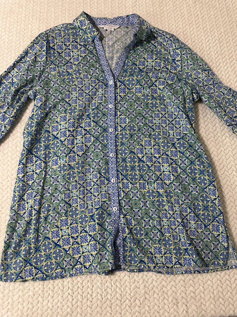 Foxcroft Womens 18 Wrinkle Free Button Up Shirt Paisley 3/4 long Sleeve Blouse